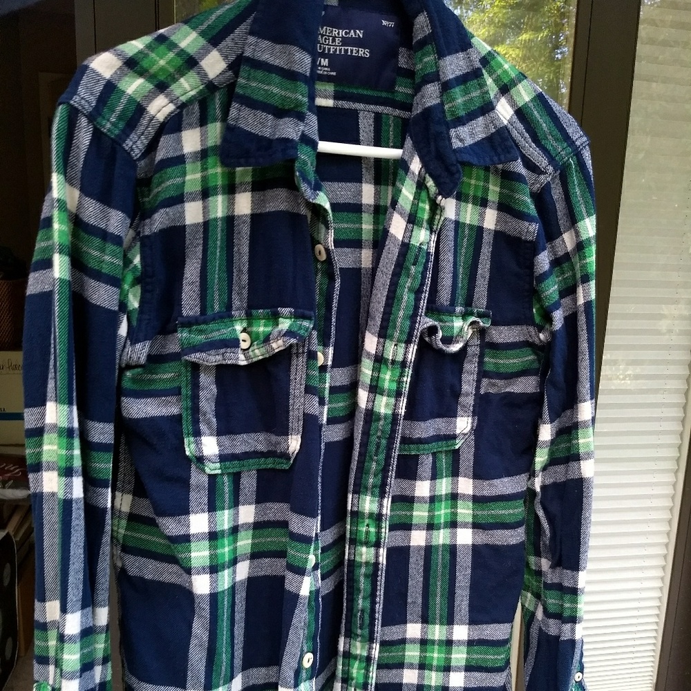 Flannel- blue and green- American Eagle Outfitters